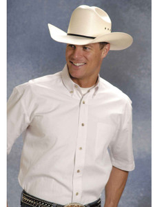 Men's Short Sleeve Poplin Shirt Solid Poplin Button Down Colla L, 0366 03-002-0366-0025 WH