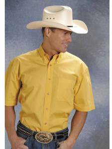 Men's Short Sleeve Poplin Shirt Solid Poplin Button Down Coll L, 0366 03-002-0366-0030 YE