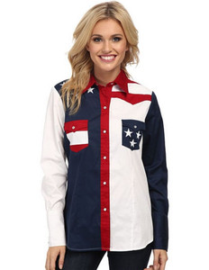 Roper Western Shirt Womens L/S American Blue 03-050-0185-0304 BU Roper Western Shirt Womens L/S American Blue 03-050-0185-0304 BU