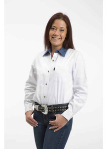 Roper Western Women's Long Sleeve 6oz Twill Shirt White 06-050-0612-0161 WH Roper Western Women's Long Sleeve 6oz Twill Shirt White 06-050-0612-0161 WH