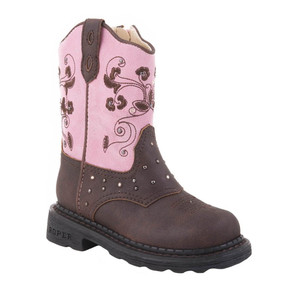 Roper  Toddler Girls Saddle Light Embroidery Round Toe    Boots   Mid Calf 09-017-1202-0022 BR Roper  Toddler Girls Saddle Light Embroidery Round Toe    Boots   Mid Calf 09-017-1202-0022 BR