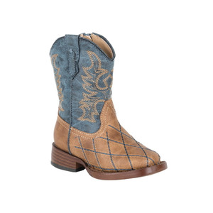 Roper  Toddler Boys Cross Cut Checkered Embroidery Square Toe    Boots   Mid Calf 09-017-1900-0080 TA Roper  Toddler Boys Cross Cut Checkered Embroidery Square Toe    Boots   Mid Calf 09-017-1900-0080 TA