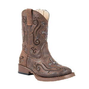 Roper  Toddler Girls Faith Rhinestone Inlay Square Toe    Boots   Mid Calf 09-017-1901-0098 BR Roper  Toddler Girls Faith Rhinestone Inlay Square Toe    Boots   Mid Calf 09-017-1901-0098 BR