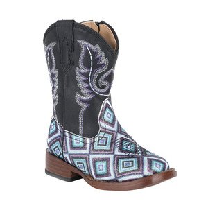 Roper  Toddler Girls Glitter Diamonds Geometric Square Toe   Boots   Mid Calf 09-017-1901-1523 BL Roper  Toddler Girls Glitter Diamonds Geometric Square Toe   Boots   Mid Calf 09-017-1901-1523 BL