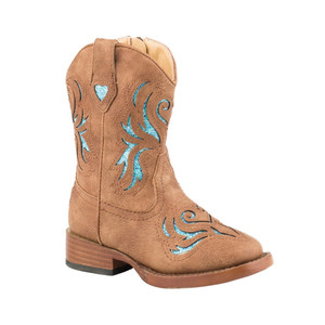 Roper  Toddler Girls Glitter Breeze Inlay Square Toe    Boots   Mid Calf 09-017-1901-1549 TA Roper  Toddler Girls Glitter Breeze Inlay Square Toe    Boots   Mid Calf 09-017-1901-1549 TA