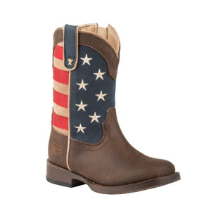 Roper  Toddler Girls American Patriot Square Toe    Boots   Mid Calf 09-017-1902-0380 BR Roper  Toddler Girls American Patriot Square Toe    Boots   Mid Calf 09-017-1902-0380 BR