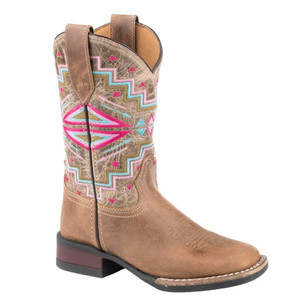 Roper  Kids Girls Monterey Aztec Square Toe    Boots   Mid Calf 09-018-0912-2569 BR Roper  Kids Girls Monterey Aztec Square Toe    Boots   Mid Calf 09-018-0912-2569 BR