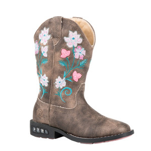 Roper  Kids Girls Dazzle Floral Lights Square Toe    Boots   Mid Calf 09-018-1203-2761 BR Roper  Kids Girls Dazzle Floral Lights Square Toe    Boots   Mid Calf 09-018-1203-2761 BR