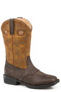 Roper Saddle Kids Boys Dark Brown Faux Leather Daniel Cowboy Boots 1 09-018-1224-2210 BR Roper Saddle Kids Boys Dark Brown Faux Leather Daniel Cowboy Boots 1 09-018-1224-2210 BR