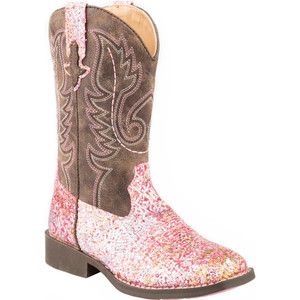 Roper  Kids Girls Southwest Glitter Square Toe    Boots   Mid Calf 09-018-1225-2062 PI Roper  Kids Girls Southwest Glitter Square Toe    Boots   Mid Calf 09-018-1225-2062 PI