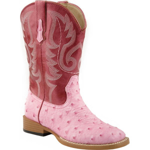 Roper  Kids Girls Bumps Faux Ostrich Square Toe    Boots   Mid Calf 09-018-1900-0051 PI Roper  Kids Girls Bumps Faux Ostrich Square Toe    Boots   Mid Calf 09-018-1900-0051 PI