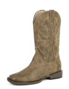 Roper Western Boots Boys Faux Leather Sq Toe Tan 09-018-1900-1518 TA Roper Western Boots Boys Faux Leather Sq Toe Tan 09-018-1900-1518 TA