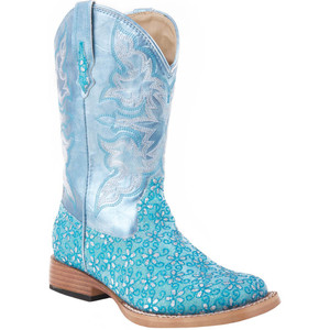 Roper  Kids Girls Glittery Floral Square Toe    Boots   Mid Calf 09-018-1901-0027 GR Roper  Kids Girls Glittery Floral Square Toe    Boots   Mid Calf 09-018-1901-0027 GR
