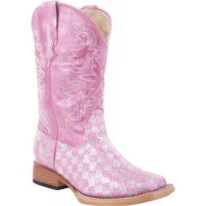 Roper  Kids Girls Checkered Square Toe    Boots   Mid Calf 09-018-1901-0028 PI Roper  Kids Girls Checkered Square Toe    Boots   Mid Calf 09-018-1901-0028 PI