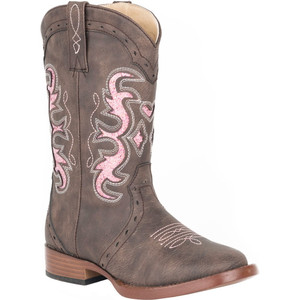 Roper  Kids Girls Lexi Rhinestone Square Toe    Boots   Mid Calf 09-018-1901-0998 BR Roper  Kids Girls Lexi Rhinestone Square Toe    Boots   Mid Calf 09-018-1901-0998 BR