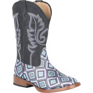 Roper Kids Girls Glitter Diamonds Square Toe Boots Mid Calf 09-018-1901-1523 BL Roper Kids Girls Glitter Diamonds Square Toe Boots Mid Calf 09-018-1901-1523 BL