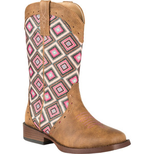 Roper  Kids Girls Glitter Geo Square Toe    Boots   Mid Calf 09-018-1901-1524 TA Roper  Kids Girls Glitter Geo Square Toe    Boots   Mid Calf 09-018-1901-1524 TA