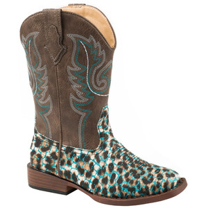 Roper  Kids Girls Glitter Leopard Square Toe    Boots   Mid Calf 09-018-1901-2562 BU Roper  Kids Girls Glitter Leopard Square Toe    Boots   Mid Calf 09-018-1901-2562 BU