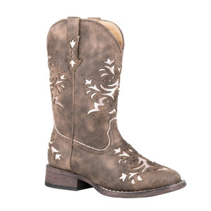 Roper  Kids Girls Lola Metallic Square Toe    Boots   Mid Calf 09-018-1903-2765 BR Roper  Kids Girls Lola Metallic Square Toe    Boots   Mid Calf 09-018-1903-2765 BR