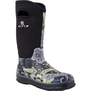 Roper  Womens Barnyard 12 Inch Floral Round Toe Rain  Casual Boots   Mid Calf 09-021-1136-0043 BL