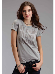 Stetson Ladies Cotton Short Sleeve T My Daddy Wears An Grey L, 0562 11-039-0562-0753 GY Stetson Ladies Cotton Short Sleeve T My Daddy Wears An Grey L, 0562 11-039-0562-0753 GY