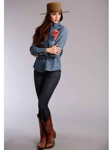 Stetson Woven Denim Boyfriend Fit Long Sleeve Western Style Shirt Blu L, 0594 11-050-0594-1024 BU Stetson Woven Denim Boyfriend Fit Long Sleeve Western Style Shirt Blu L, 0594 11-050-0594-1024 BU