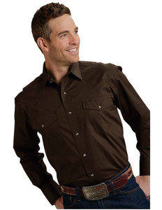 Roper Western Shirt Mens L/S Snap Solid Chocolate  Size- 2XL Roper Western Shirt Mens L/S Snap Solid Chocolate  Size- 2XL