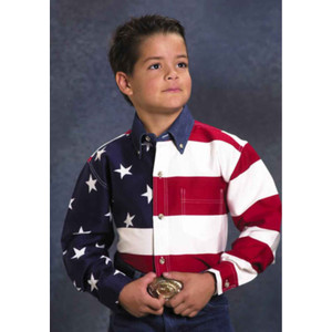Roper Boy's Denim Collar Stars Stripes Pieced American Flag Red Size- M Roper Boy's Denim Collar Stars Stripes Pieced American Flag Red Size- M
