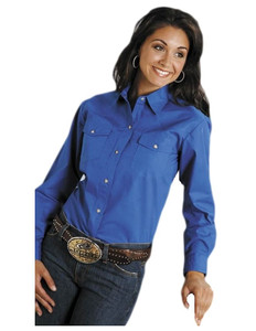 Roper Western Shirt Womens L/S Snap Solid Royal Size- XL