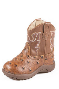 Roper Western Boots Boys Kids Ostrich Tan Size-4 Roper Western Boots Boys Kids Ostrich Tan Size-4