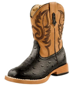 Roper Western Boots Boys Faux Ostrich Black Tan Size-6 Roper Western Boots Boys Faux Ostrich Black Tan Size-6