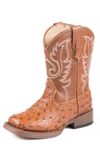 Roper Western Boots Boys Kids Ostrich Tan Size-7 Roper Western Boots Boys Kids Ostrich Tan Size-7