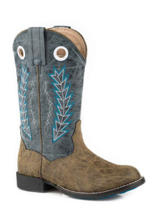 Roper 1222 Brown Faux Leather Vamp Blue Shaft Size-9 Roper 1222 Brown Faux Leather Vamp Blue Shaft Size-9