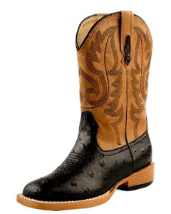 Roper Western Boots Boys Ostrich Faux Child Black Size-1 Roper Western Boots Boys Ostrich Faux Child Black Size-1