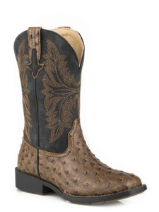 Roper Boy's Wide Square Toe 10" Shaft Ostrich Vamp Brown Size- 7 Roper Boy's Wide Square Toe 10" Shaft Ostrich Vamp Brown Size- 7