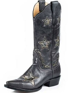Stetson Western Boots Womens Star Black Gold Size-7 Stetson Western Boots Womens Star Black Gold Size-7