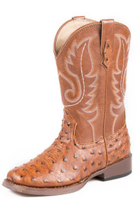 Roper Western Boots Boys Kids Ostrich Tan Size-9 Roper Western Boots Boys Kids Ostrich Tan Size-9
