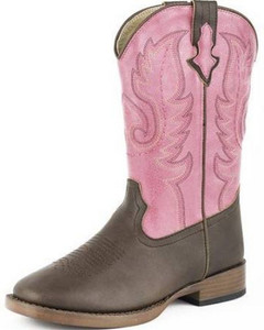 Roper Western Boots Girl Square Toe Pink Brown  Size-3 Roper Western Boots Girl Square Toe Pink Brown  Size-3