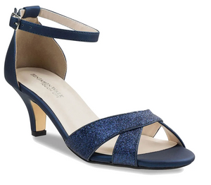 Touch Ups Navy Glitter Low Kitten Heel Sandals, Navu, Size 8.5
