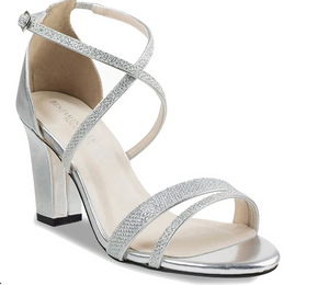 Touch Ups Mid Heel Open Toe Sandals Silver Shimmer, Size 7.5