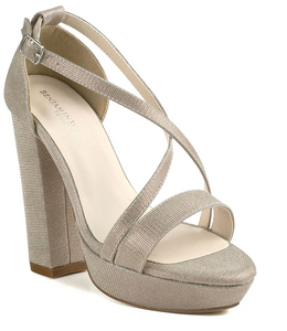 Touch Ups Champagne Shimmer Block Heel Platform Sandals, Size 9