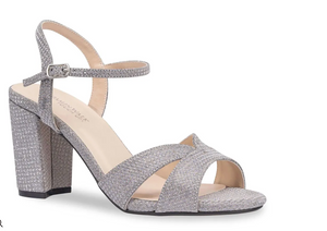 Touch Ups Riley Silver Shimmer Mid Heel Sandal, Silver, Size 6W