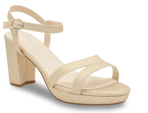 Touch Ups Harmon Champagne Glitter Block Heel Open Toe Platform Sandals, Size 7.5