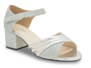 Touch Ups Foster Silver Metallic Low Block Heel Sandals, Size 7.5W