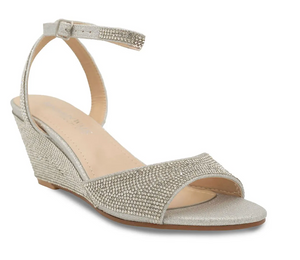 Touch Ups Moxie Silver Glitter Wedge Sandals With Stones, Size 6.5