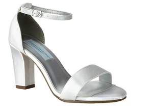 Dyeables Maddox White Satin Block Heel Sandals, Color - White/Size - 6.5 M