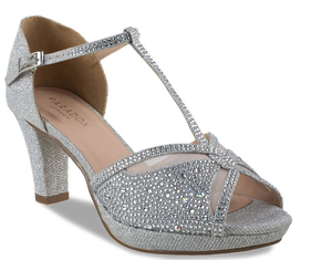 Paradox London , Nora Silver Shimmer Low Heel Peeptoe Platform Sandals, Silver, 7.5 Wide