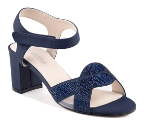 Touch Ups Block Heel Sandals With Velcro Closure and Stones, Navy, Size 10.5