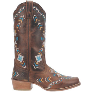 Dingo Womens Mesa Embroidery Square Toe Boots Mid Calf Low Heel 1-2", Brown - Size 6.5 M