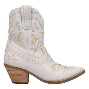 Dingo Womens Primrose Embroidered Floral Snip Toe Casual Boots Ankle Mid Heel 2-3", White - Size 10 M